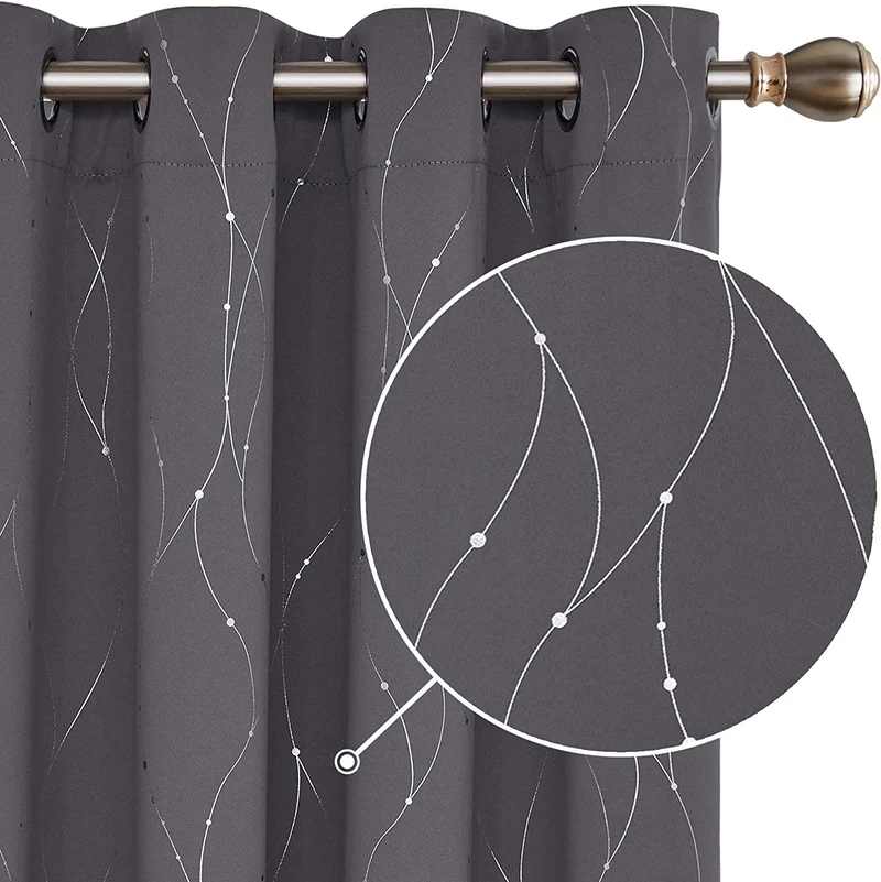 Deconovo Verdunklungsvorhang Gardinen Modern Punkt und Linie Motiv, 2er Set
