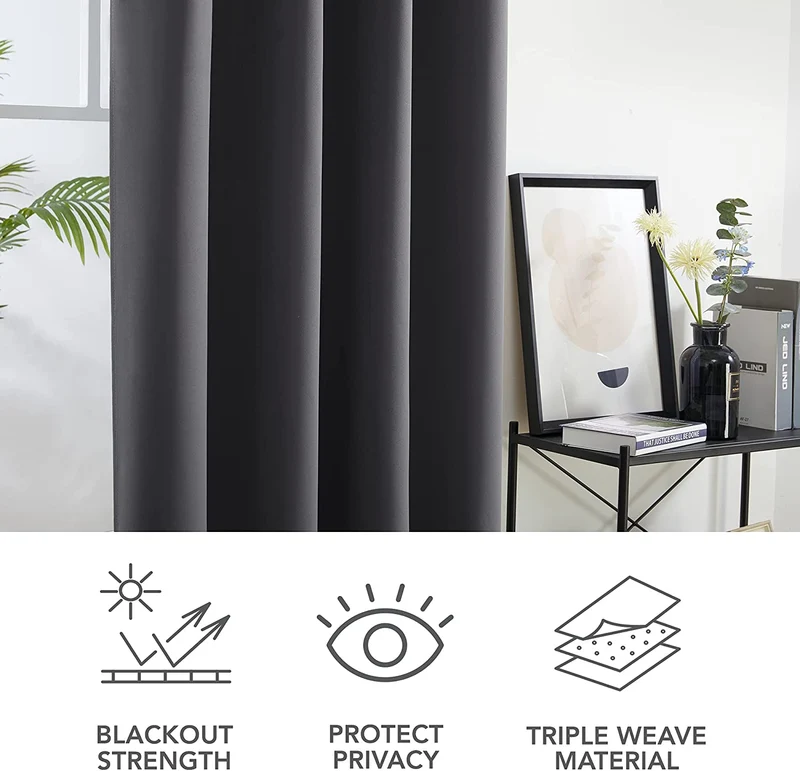 Deconovo Verdunkelungsvorhang Blickdicht Ösenvorhang Thermogardine, 2er Set