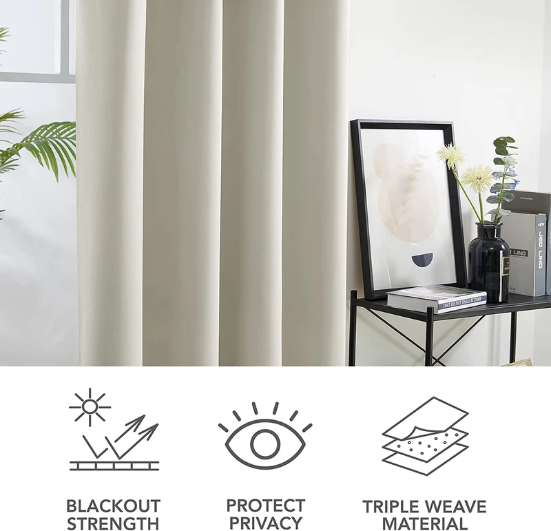 Deconovo Verdunkelungsvorhang Blickdicht Ösenvorhang Thermogardine, 2er Set