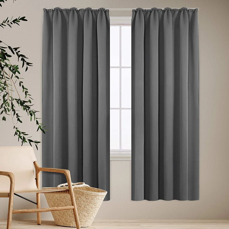 Deconovo Verdunkelung Gardinen Fenstervorhang Sonnenschutz mit Kräuselband, 2er Set