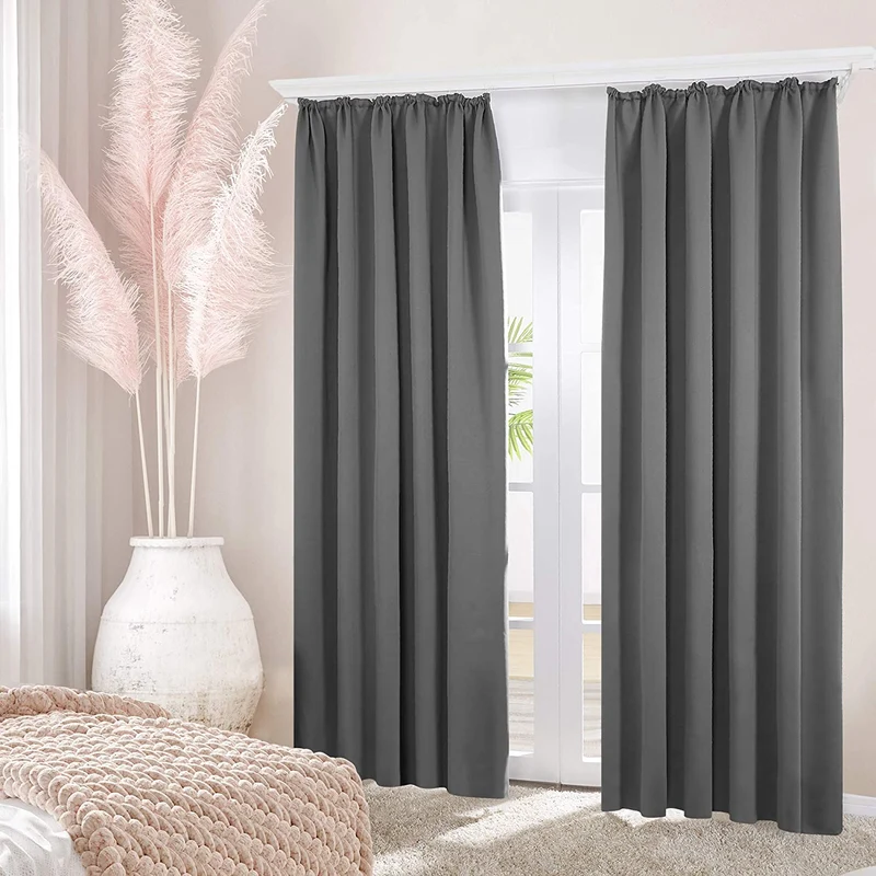 Deconovo Verdunkelung Gardinen Fenstervorhang Sonnenschutz mit Kräuselband, 2er Set
