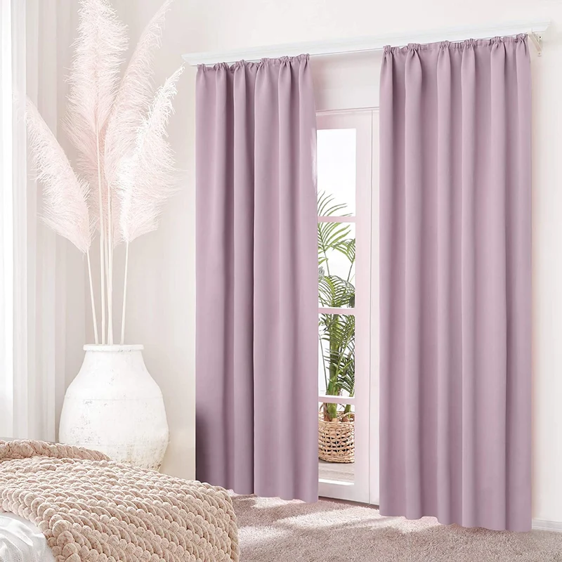 Deconovo Verdunkelung Gardinen Fenstervorhang Sonnenschutz mit Kräuselband, 2er Set