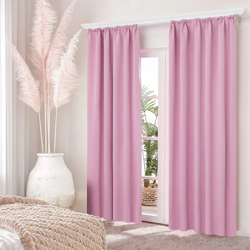 Deconovo Verdunkelung Gardinen Fenstervorhang Sonnenschutz mit Kräuselband, 2er Set