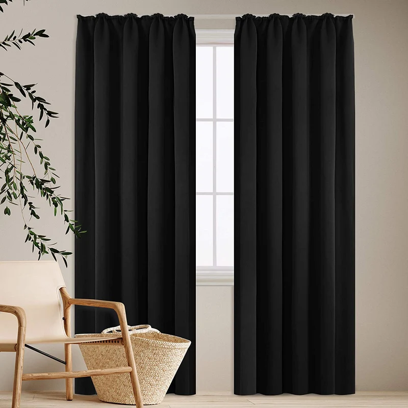 Deconovo Verdunkelung Gardinen Fenstervorhang Sonnenschutz mit Kräuselband, 2er Set