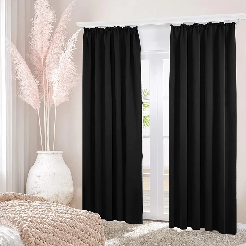 Deconovo Verdunkelung Gardinen Fenstervorhang Sonnenschutz mit Kräuselband, 2er Set