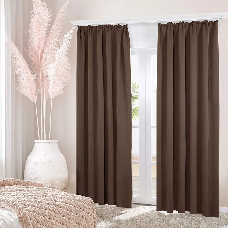 Deconovo Verdunkelung Gardinen Fenstervorhang Sonnenschutz mit Kräuselband, 2er Set