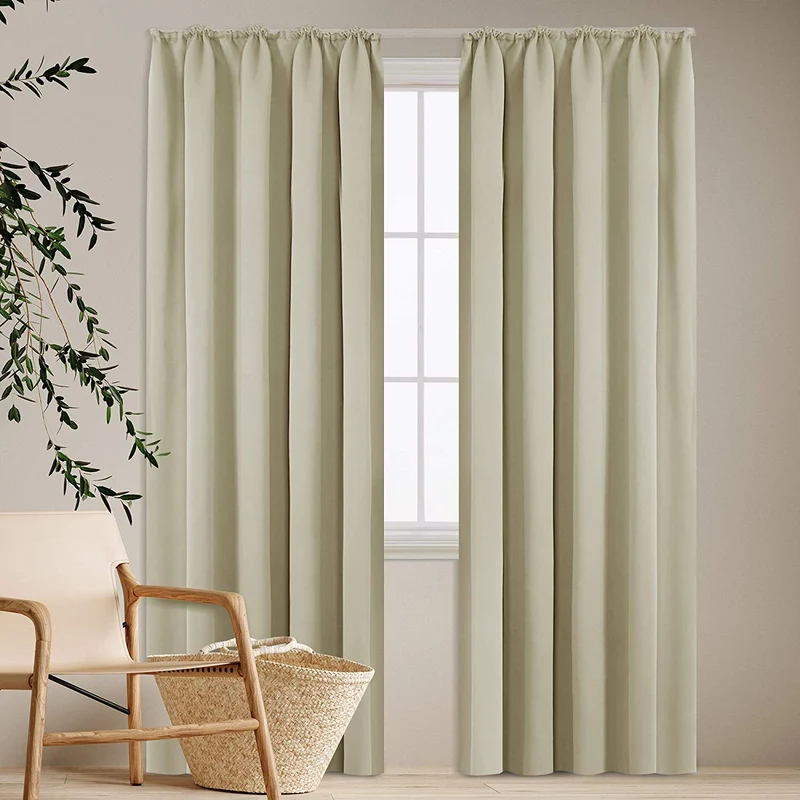 Deconovo Verdunkelung Gardinen Fenstervorhang Sonnenschutz mit Kräuselband, 2er Set