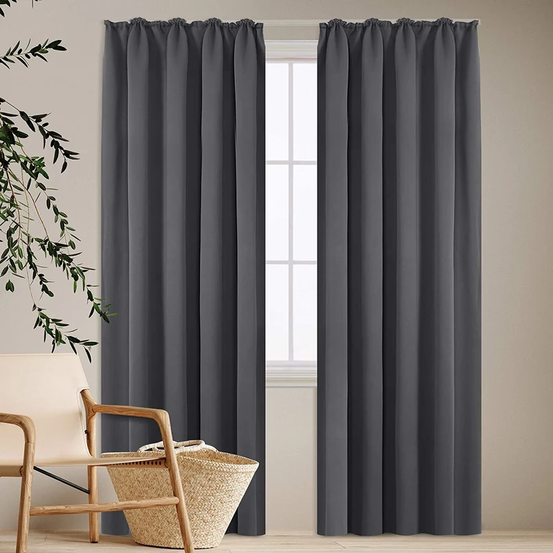 Deconovo Verdunkelung Gardinen Fenstervorhang Sonnenschutz mit Kräuselband, 2er Set
