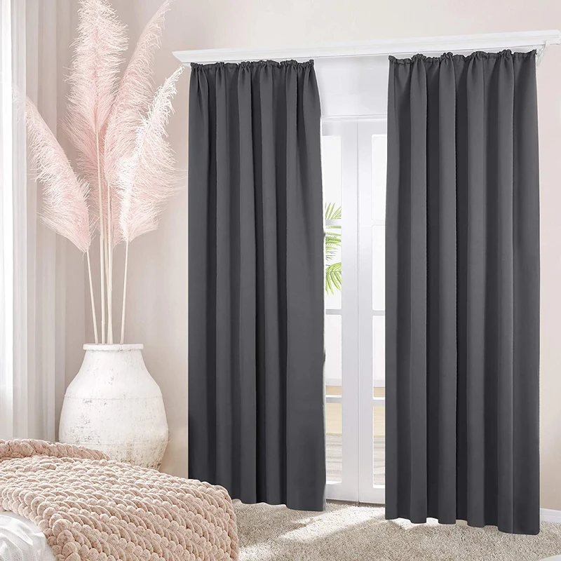 Deconovo Verdunkelung Gardinen Fenstervorhang Sonnenschutz mit Kräuselband, 2er Set