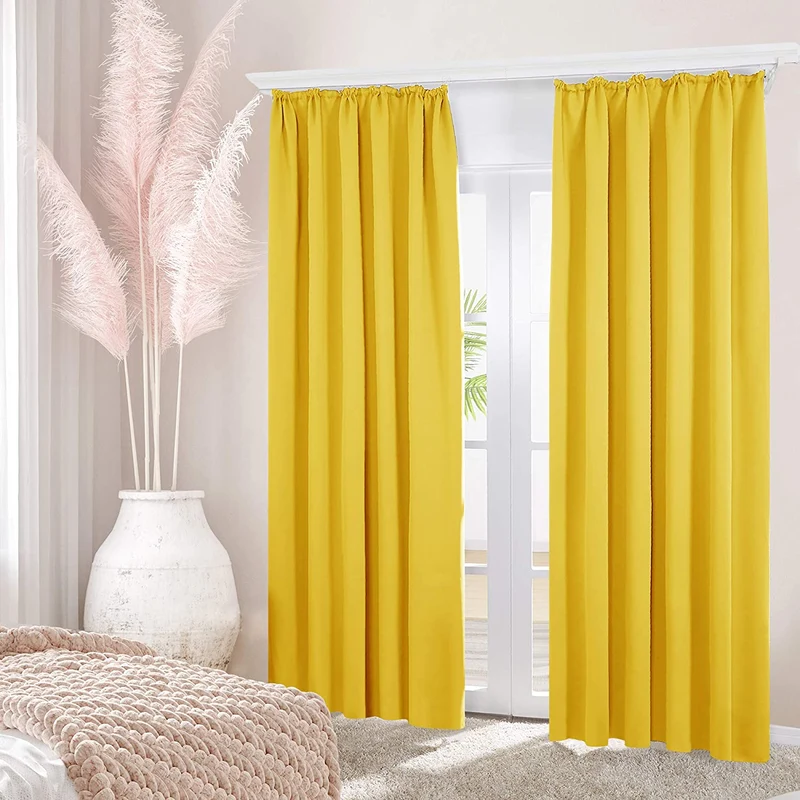 Deconovo Verdunkelung Gardinen Fenstervorhang Sonnenschutz mit Kräuselband, 2er Set