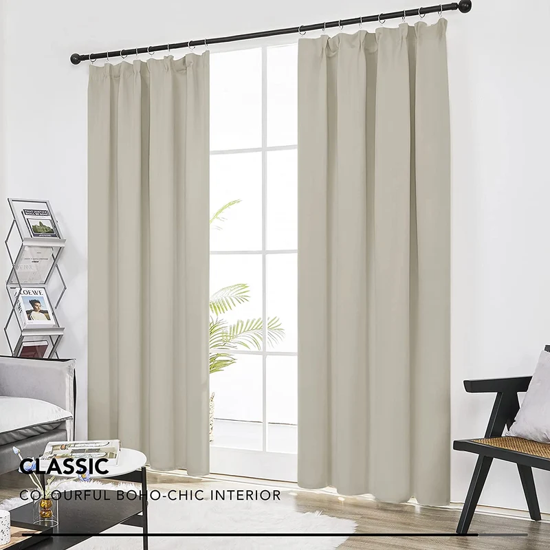 Deconovo Verdunkelungsgardinen Kräuselband Blickdicht Vorhang Schlafzimmer, 2er Set