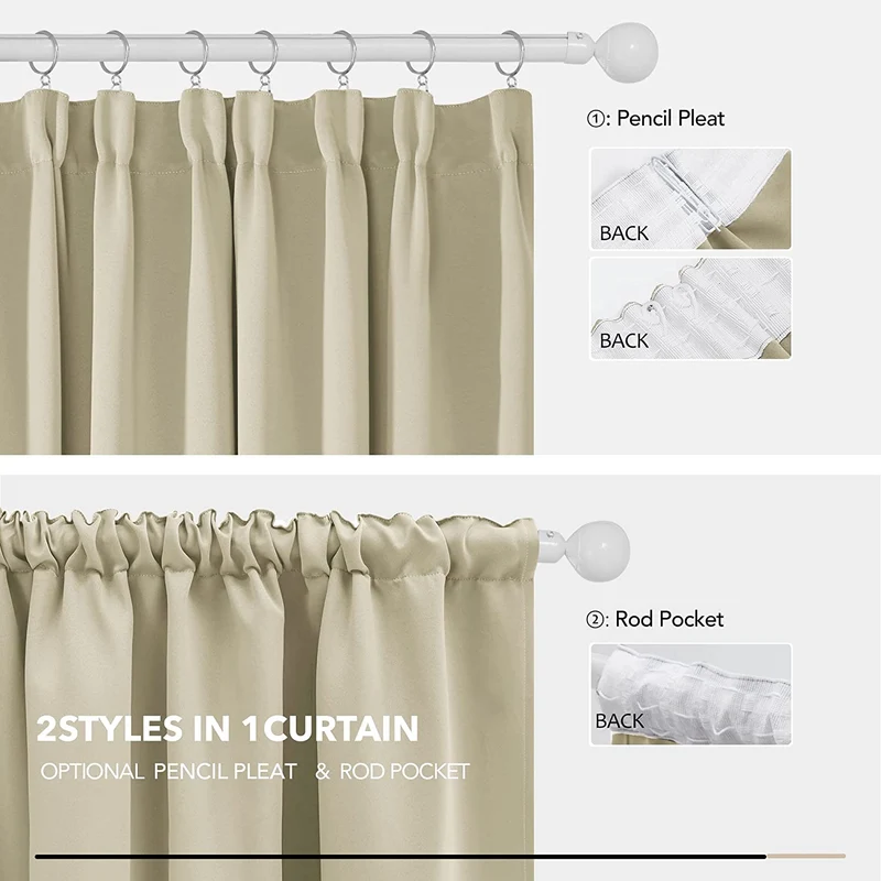 Deconovo Verdunkelungsgardinen Kräuselband Blickdicht Vorhang Schlafzimmer, 2er Set