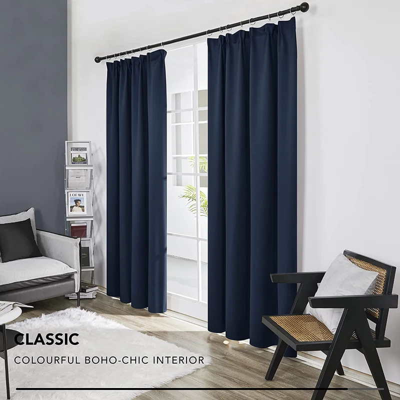 Deconovo Verdunkelungsgardinen Kräuselband Blickdicht Vorhang Schlafzimmer, 2er Set