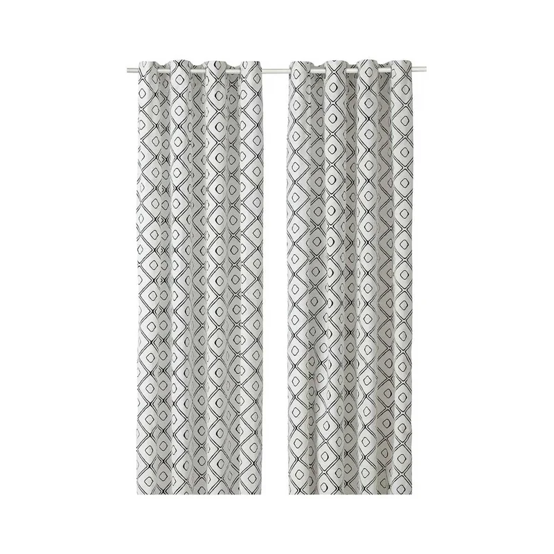 Curtains white/diamond pattern black