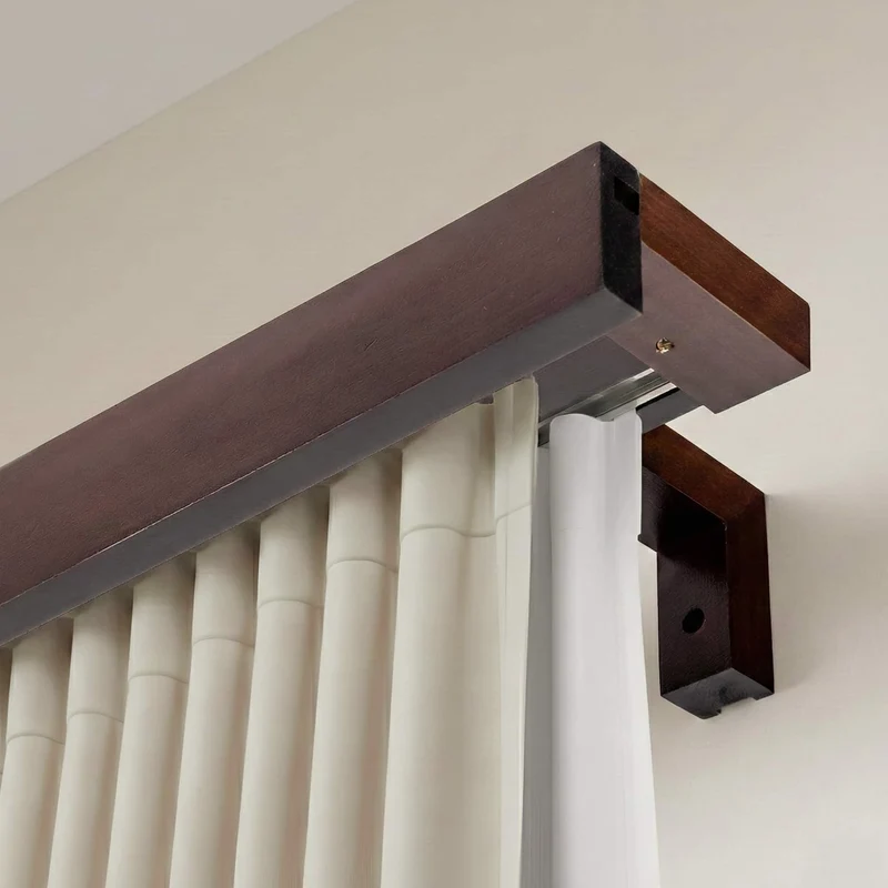 Travetto Double Curtain Track System with Wooden Decorative Valance