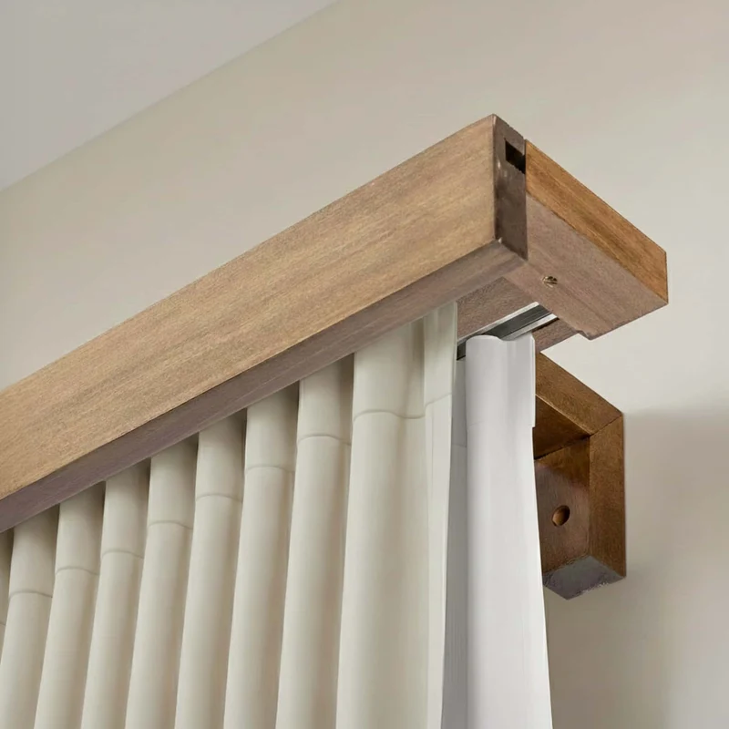 Travetto Double Curtain Track System with Wooden Decorative Valance