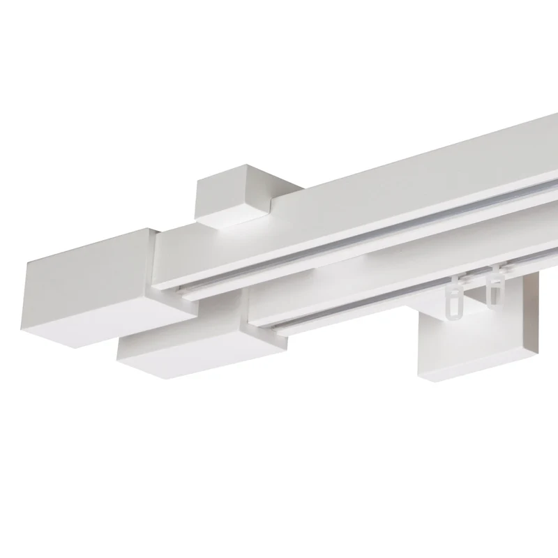 Praga Double Wooden Curtain Rod with Aluminum Track