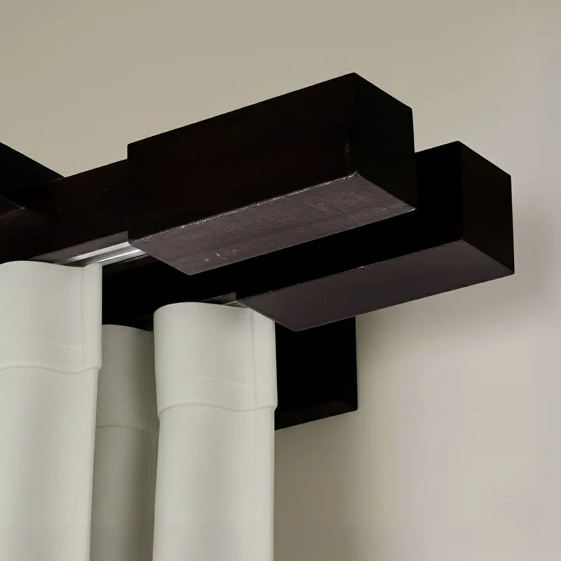Praga Double Wooden Curtain Rod with Aluminum Track