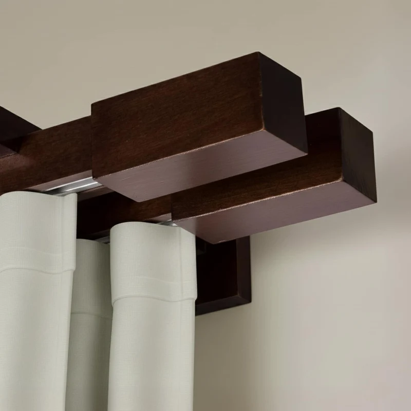 Praga Double Wooden Curtain Rod with Aluminum Track