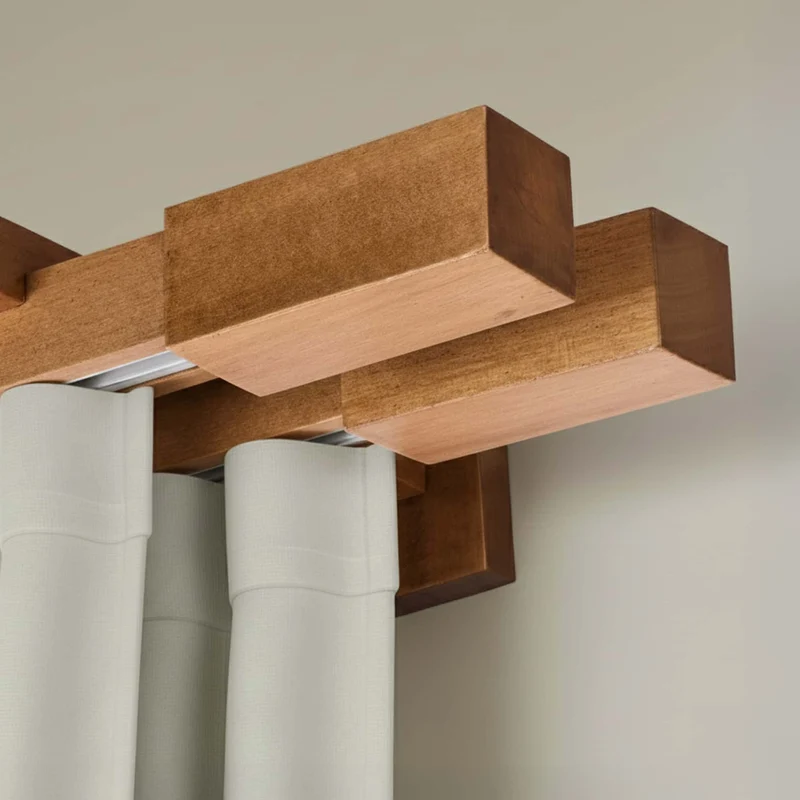 Praga Double Wooden Curtain Rod with Aluminum Track