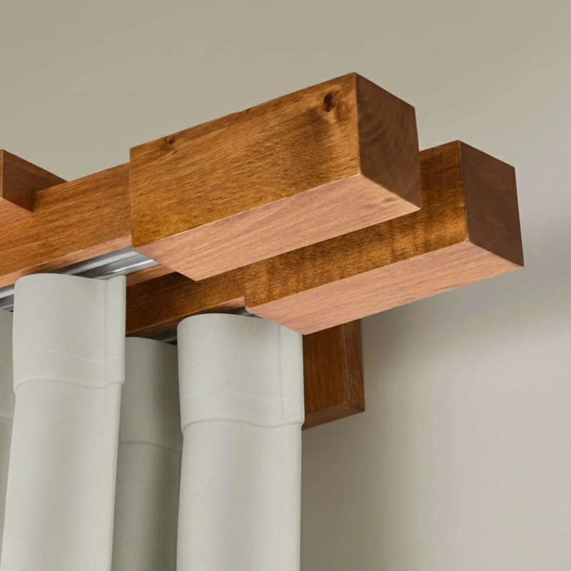 Praga Double Wooden Curtain Rod with Aluminum Track