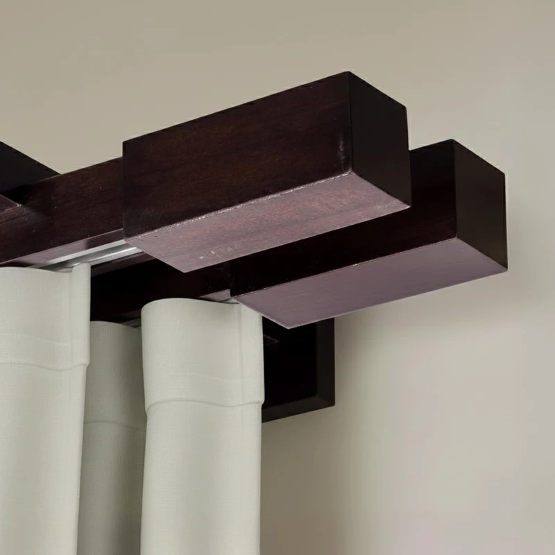 Praga Double Wooden Curtain Rod with Aluminum Track
