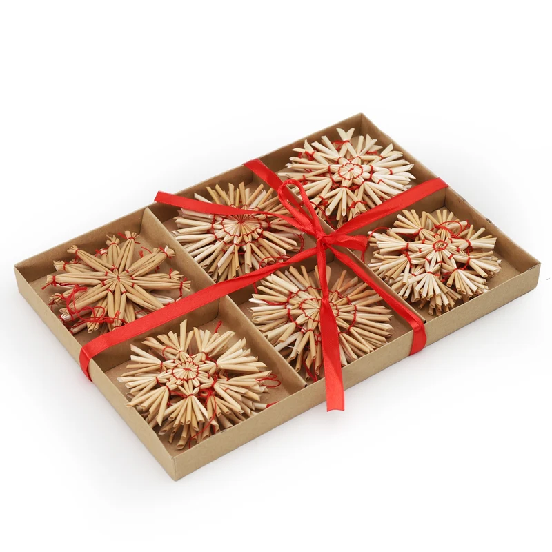 Salcar 24-teiliges Strohstern-Set – Handgefertigter Christbaumschmuck aus Naturstroh für eine nachhaltige und festliche Weihnachtsdekoration