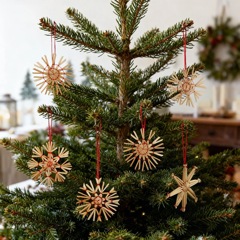 Salcar 24-teiliges Strohstern-Set – Handgefertigter Christbaumschmuck aus Naturstroh für eine nachhaltige und festliche Weihnachtsdekoration