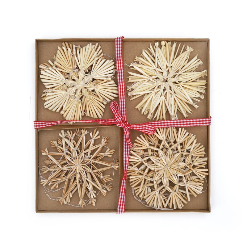 Salcar 12-teiliges Weihnachtsbaumschmuck aus Stroh – Handgemachte Strohsterne Set, natürliche Christbaum Anhänger für nachhaltige Weihnachtsdekoration im skandinavischen Stil