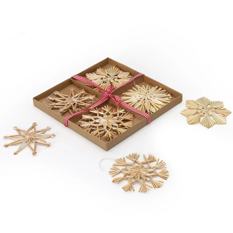 Salcar 12-teiliges Weihnachtsbaumschmuck aus Stroh – Handgemachte Strohsterne Set, natürliche Christbaum Anhänger für nachhaltige Weihnachtsdekoration im skandinavischen Stil