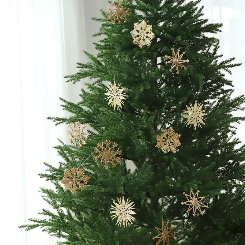 Salcar 12-teiliges Weihnachtsbaumschmuck aus Stroh – Handgemachte Strohsterne Set, natürliche Christbaum Anhänger für nachhaltige Weihnachtsdekoration im skandinavischen Stil