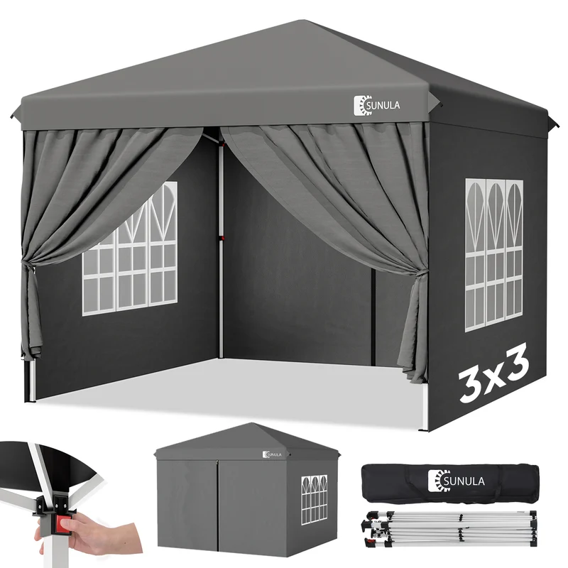 Sunula Faltpavillon 3×3 m – Wasserdicht, Stabil & Winterfest, Pavillon mit 4 Seitenwänden, Höhenverstellbar 250–260 cm