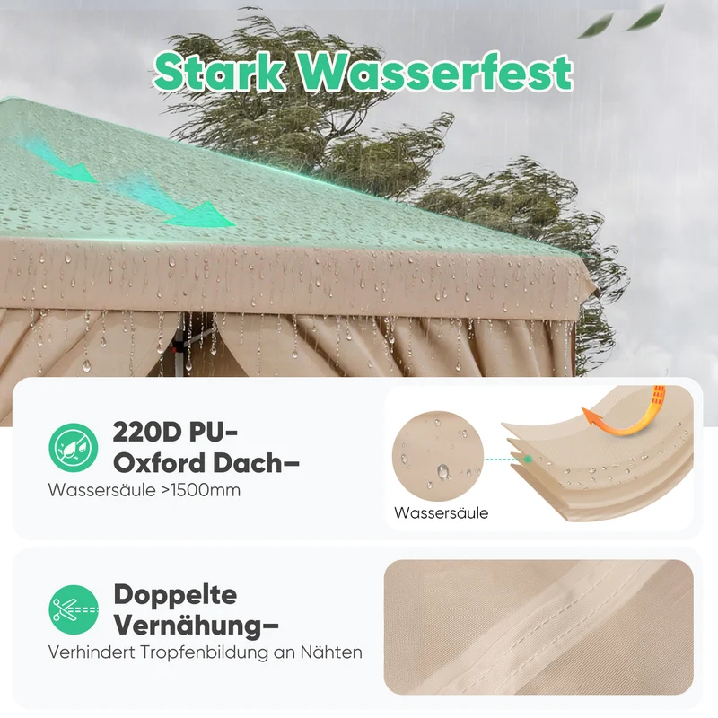 Sunula Faltpavillon 3×3 m – Wasserdicht, Stabil & Winterfest, Pavillon mit 4 Seitenwänden, Höhenverstellbar 250–260 cm