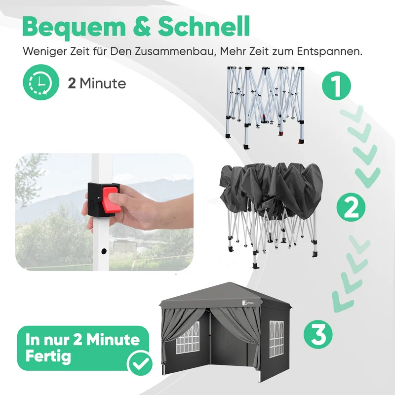 Sunula Faltpavillon 3×3 m – Wasserdicht, Stabil & Winterfest, Pavillon mit 4 Seitenwänden, Höhenverstellbar 250–260 cm