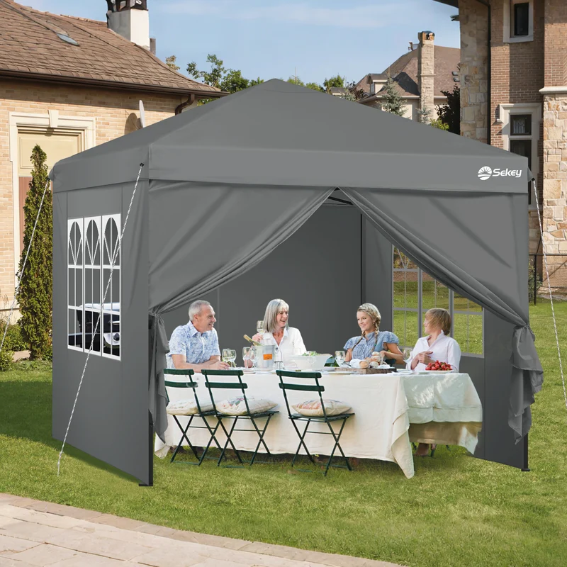 Sekey Premium Pop-Up Pavillon 3×3 m – Wasserdicht & Stabil, Faltpavillon mit Seitenwänden, Höhenverstellbar 250–270 cm