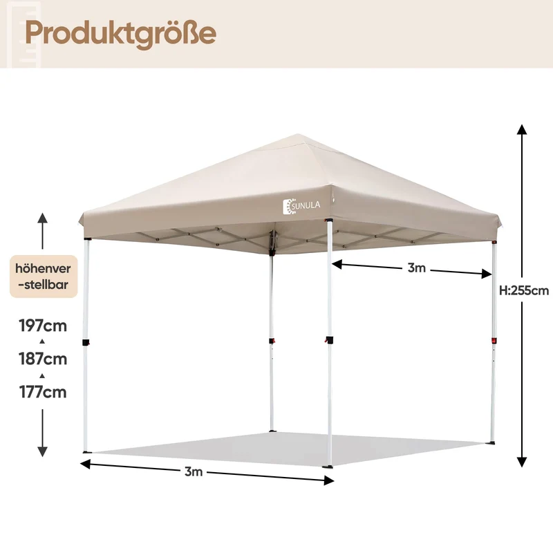 Sunula Pavillon 3x3m Wasserdicht & Stabil – Faltpavillon mit Verdickten Rohren, UV-Schutz & Tragetasche, für Garten, Camping & Veranstaltungen