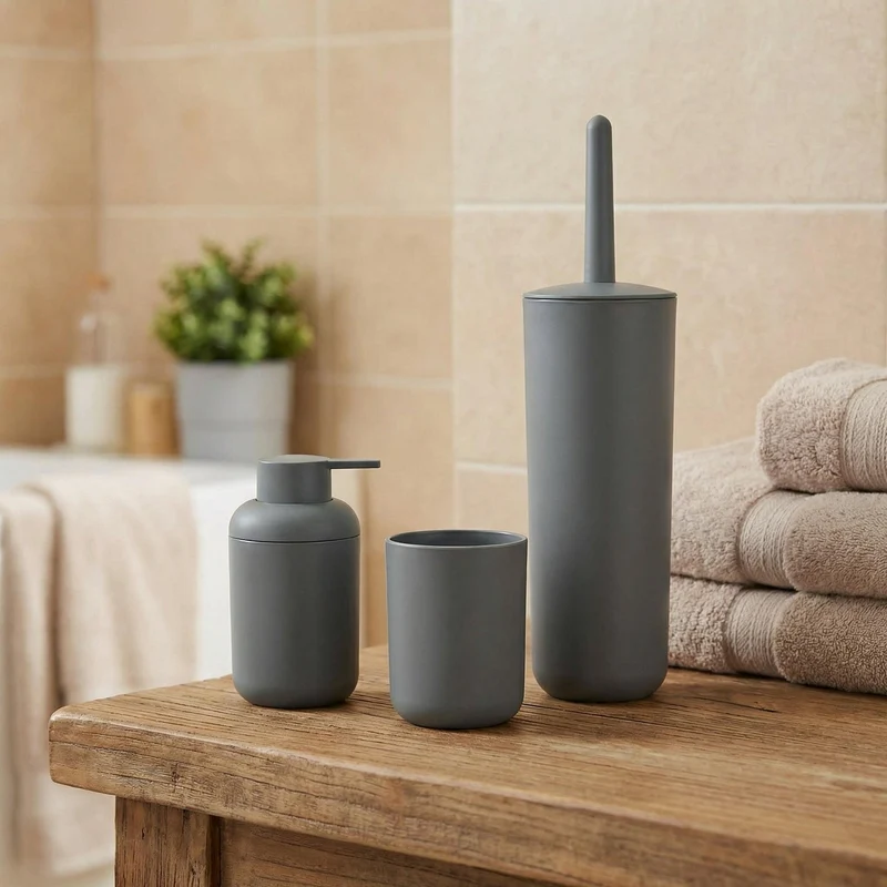 Bad-Accessoire-Set KELLY Silbergrau 3-teilig