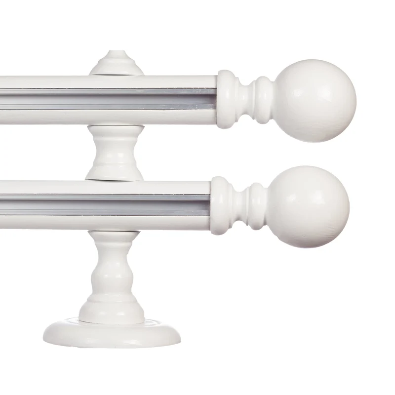 Globo Double 35 mm Wooden Curtain Rod with Aluminum Track System for Curtains and Drapes