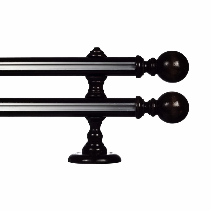 Globo Double 35 mm Wooden Curtain Rod with Aluminum Track System for Curtains and Drapes