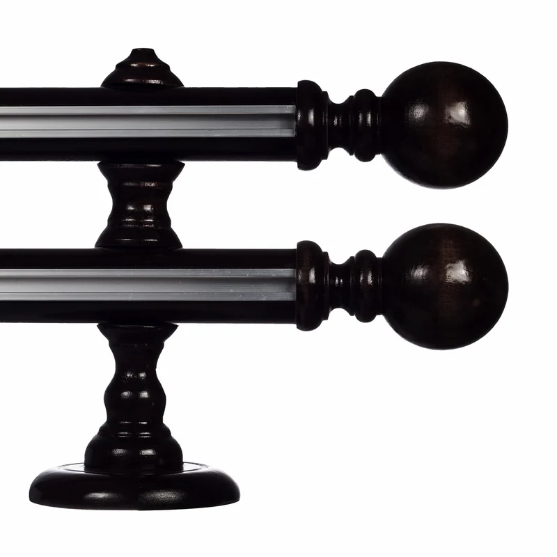 Globo Double 35 mm Wooden Curtain Rod with Aluminum Track System for Curtains and Drapes