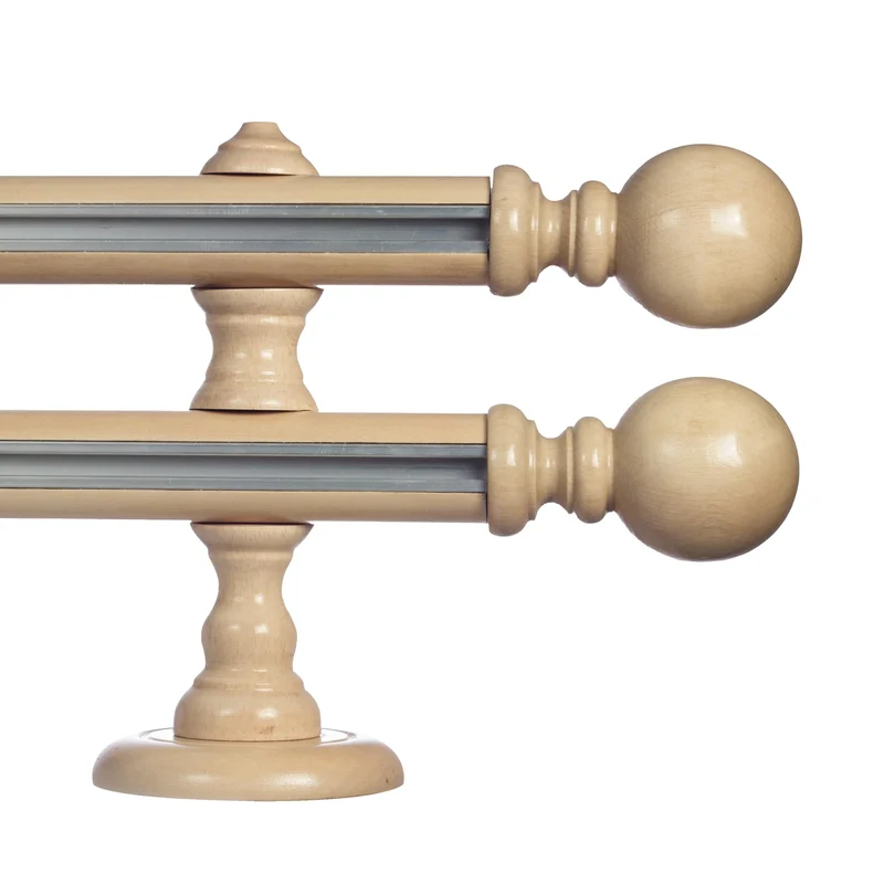 Globo Double 35 mm Wooden Curtain Rod with Aluminum Track System for Curtains and Drapes