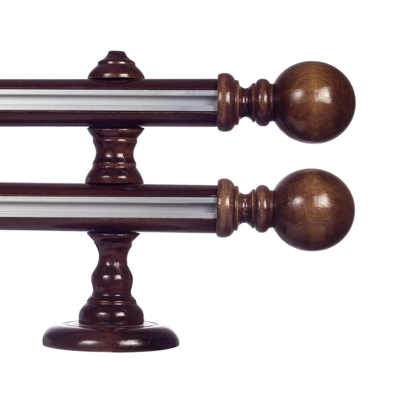 Globo Double 35 mm Wooden Curtain Rod with Aluminum Track System for Curtains and Drapes