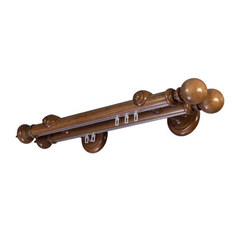 Globo Double 35 mm Wooden Curtain Rod with Aluminum Track System for Curtains and Drapes