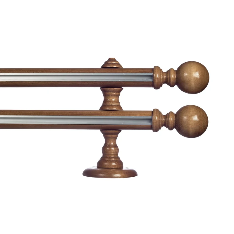 Globo Double 35 mm Wooden Curtain Rod with Aluminum Track System for Curtains and Drapes