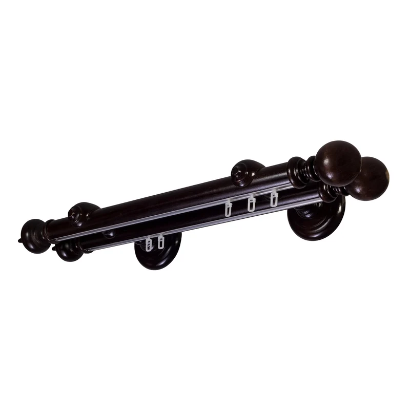 Globo Double 35 mm Wooden Curtain Rod with Aluminum Track System for Curtains and Drapes