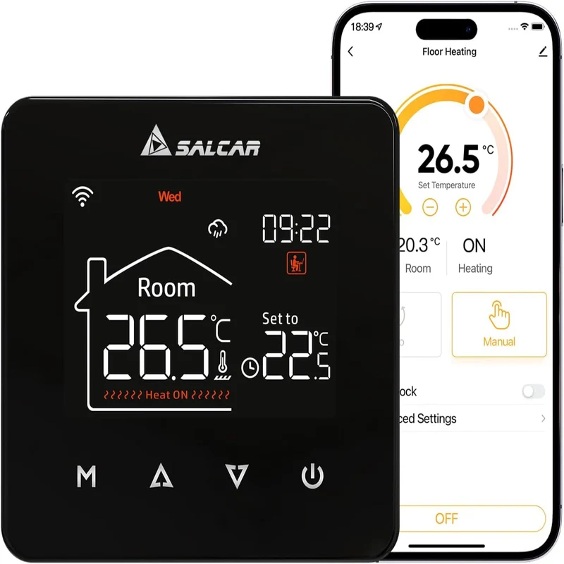 Salcar Smartes WLAN Thermostat für Wasser-Fußbodenheizung – 3A Raumthermostat mit LCD-Touchdisplay, Tuya Smart Life App, programmierbar, kompatibel mit Amazon Alexa & Google Home