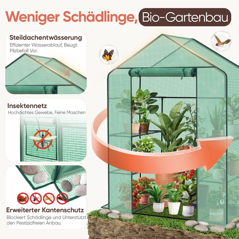 Sekey XL Foliengewächshaus 200×145×75 cm Stabiles Balkon-Gewächshaus mit 4 Regalböden für gesundes Pflanzenwachstum