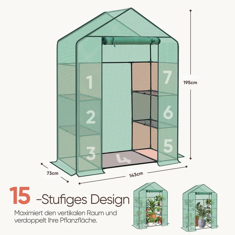 Sekey XL Foliengewächshaus 200×145×75 cm Stabiles Balkon-Gewächshaus mit 4 Regalböden für gesundes Pflanzenwachstum