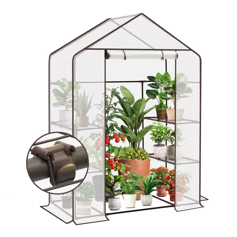 Sekey XL Foliengewächshaus 200×145×75 cm Stabiles Balkon-Gewächshaus mit 4 Regalböden für gesundes Pflanzenwachstum