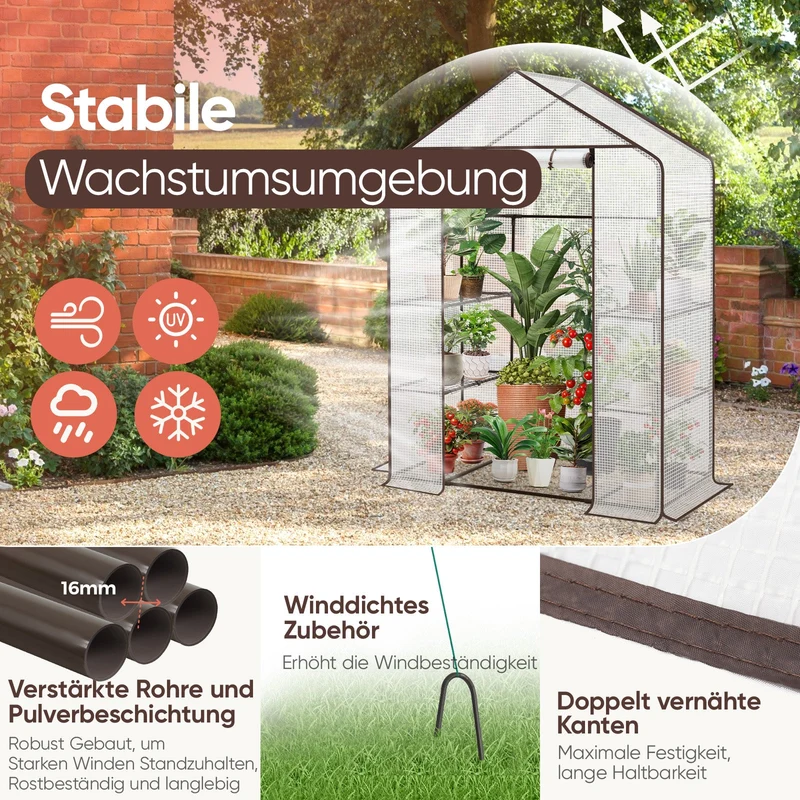 Sekey XL Foliengewächshaus 200×145×75 cm Stabiles Balkon-Gewächshaus mit 4 Regalböden für gesundes Pflanzenwachstum